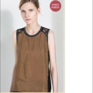 Zara hi-low silk and lace detail top.